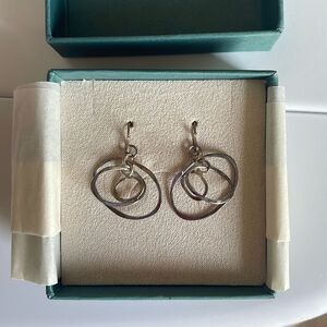 NWT Dandelion Hammered Silver Metal Earrings Multi Hoops Dangly Circles Ovals